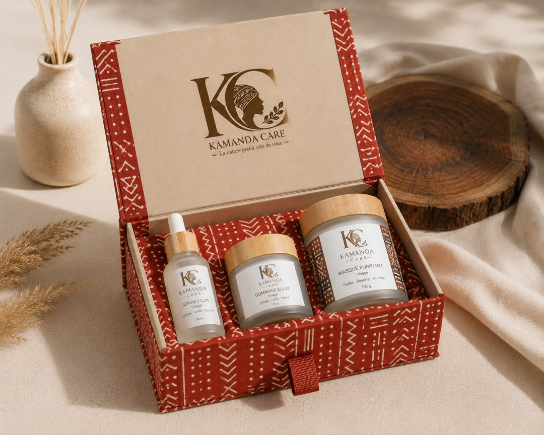 Coffret Kamanda Care ouvert avec produits naturels