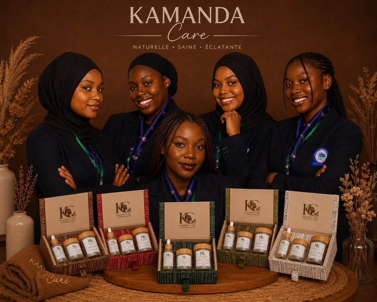 Équipe Kamanda Care avec les coffrets de soins
