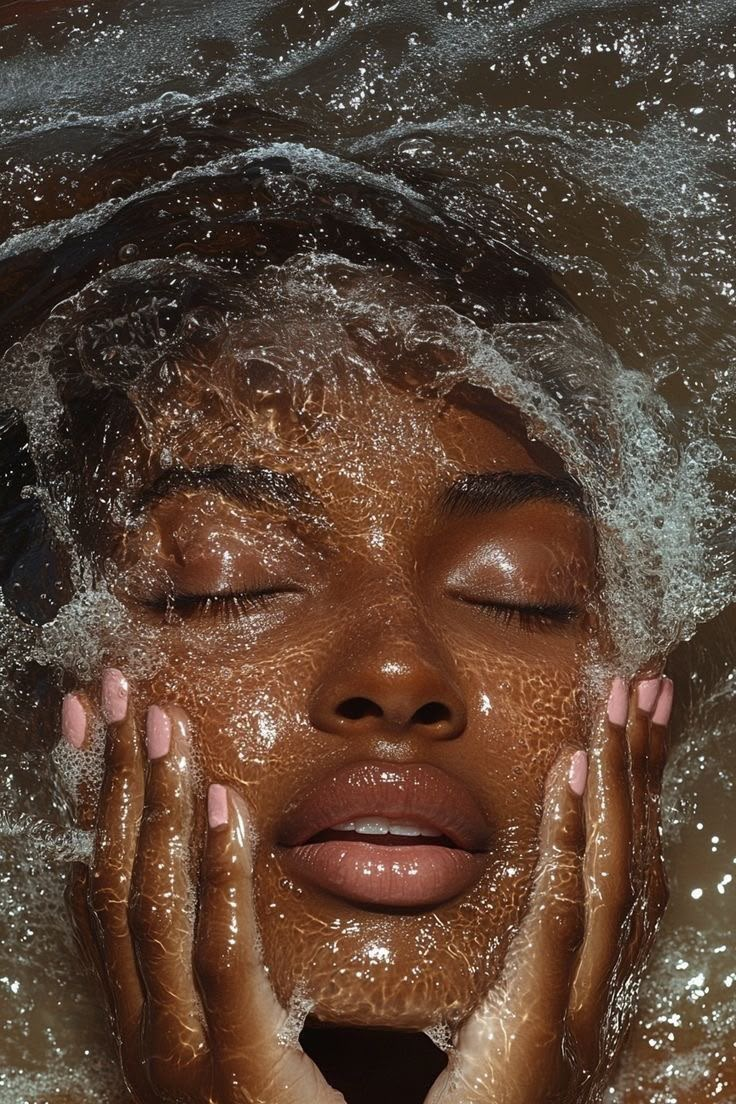 Soin du visage avec eau et peau lumineuse